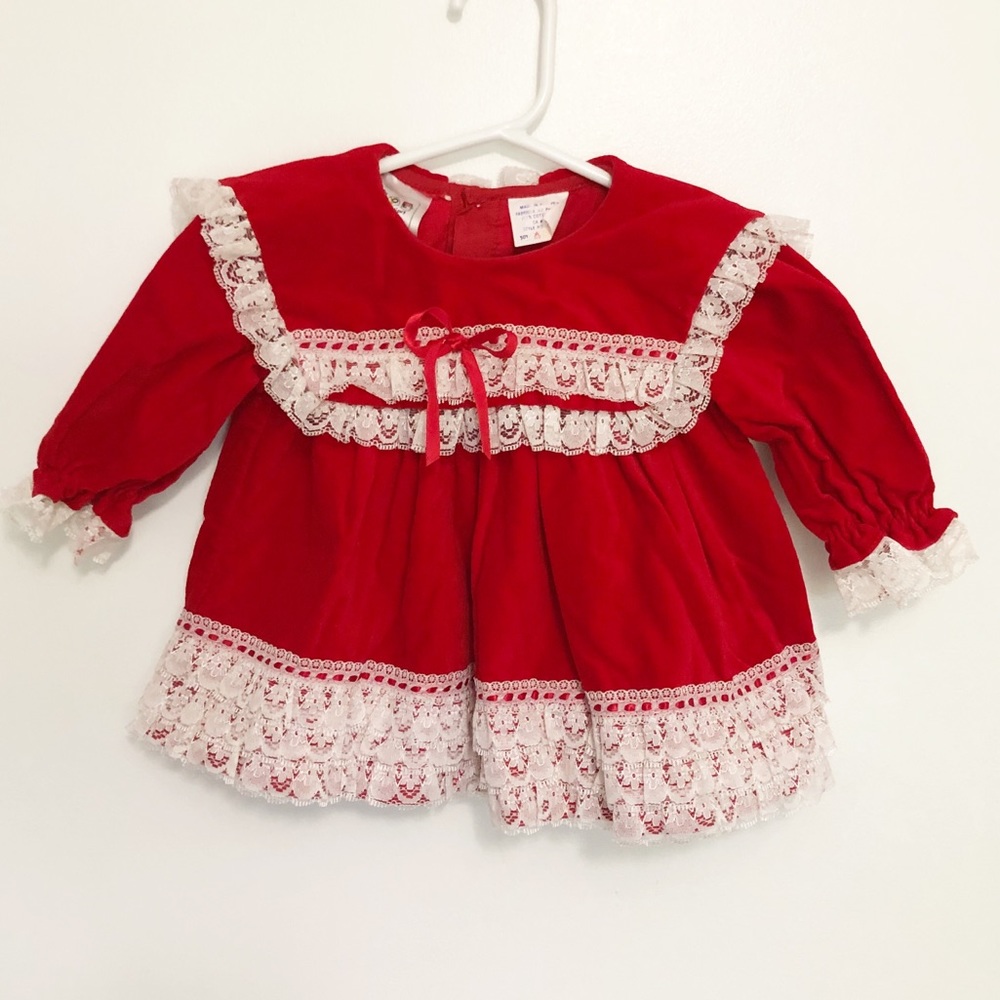Vintage Red Velvet & Lace Babydoll Dress 🌲❄️🎁